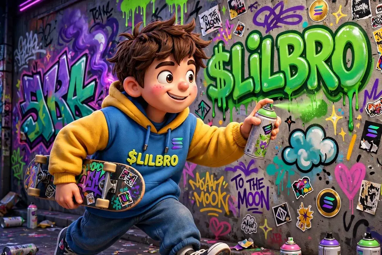 LilBro spray-painting his name on a graffiti wall with a skateboard under his arm